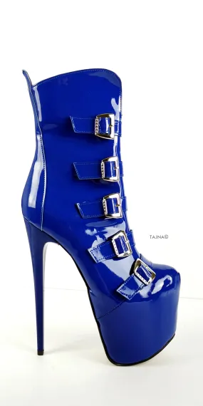 Blue Gloss Patent Multi Belted Platform Boots