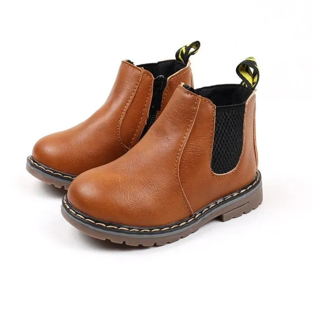 Children's Boots Fur Lined Short Ankle Waterproof Side Zipper Winter