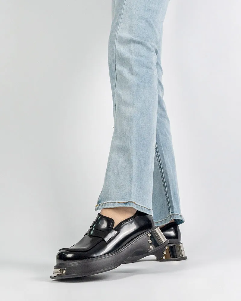 (Clean Up - US 5) Metal Platform Chunky Loafers with Detachable Decoration