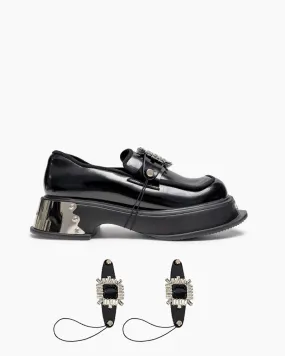 (Clean Up - US 5) Metal Platform Chunky Loafers with Detachable Decoration