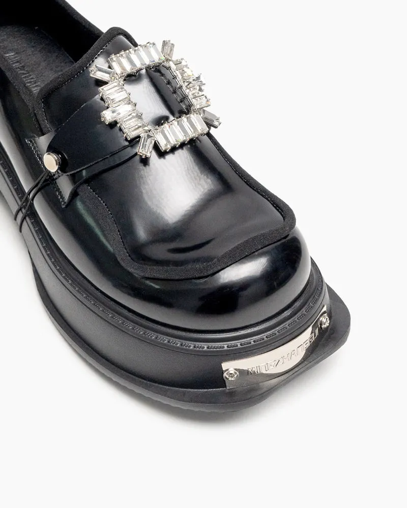 (Clean Up - US 5) Metal Platform Chunky Loafers with Detachable Decoration