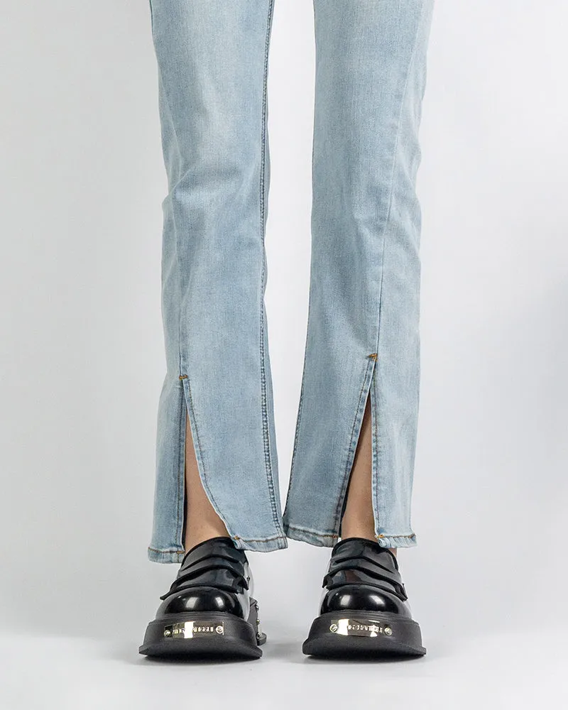 (Clean Up - US 5) Metal Platform Chunky Loafers with Detachable Decoration