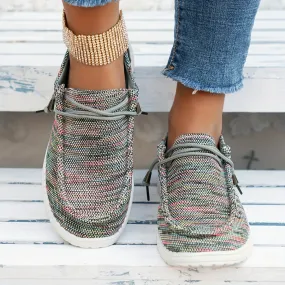Dames slip-on loafers-gestreepte canvas sneakers, licht en comfortabel