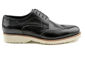 Debbono Poe Derby Style Men's Dress Sneakers, Top Grain Leather Embossed as Knits, Black Dress Shoes That Feel Like Sneakers, Wingtip Derby Shoes, Hybrid Derby Shoes
