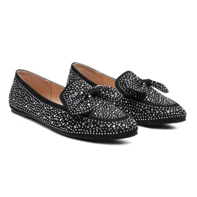 Dewdrops Embellished Casual Bow Loafer in Black
