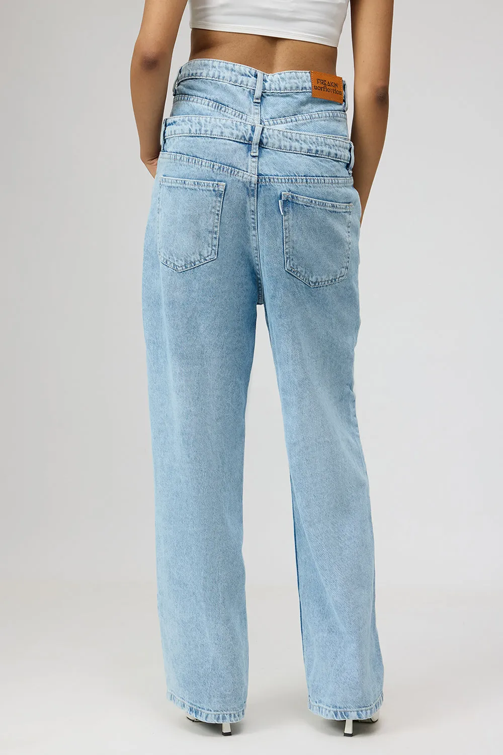 Dual Flap Light Blue Straight Leg Jeans