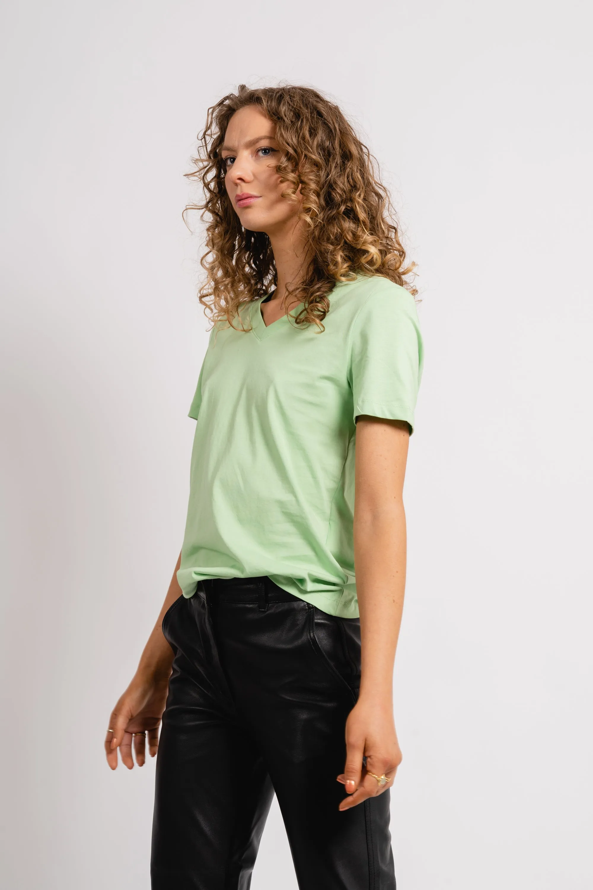 Essential Ss V-Neck Tee - Pistachio Green