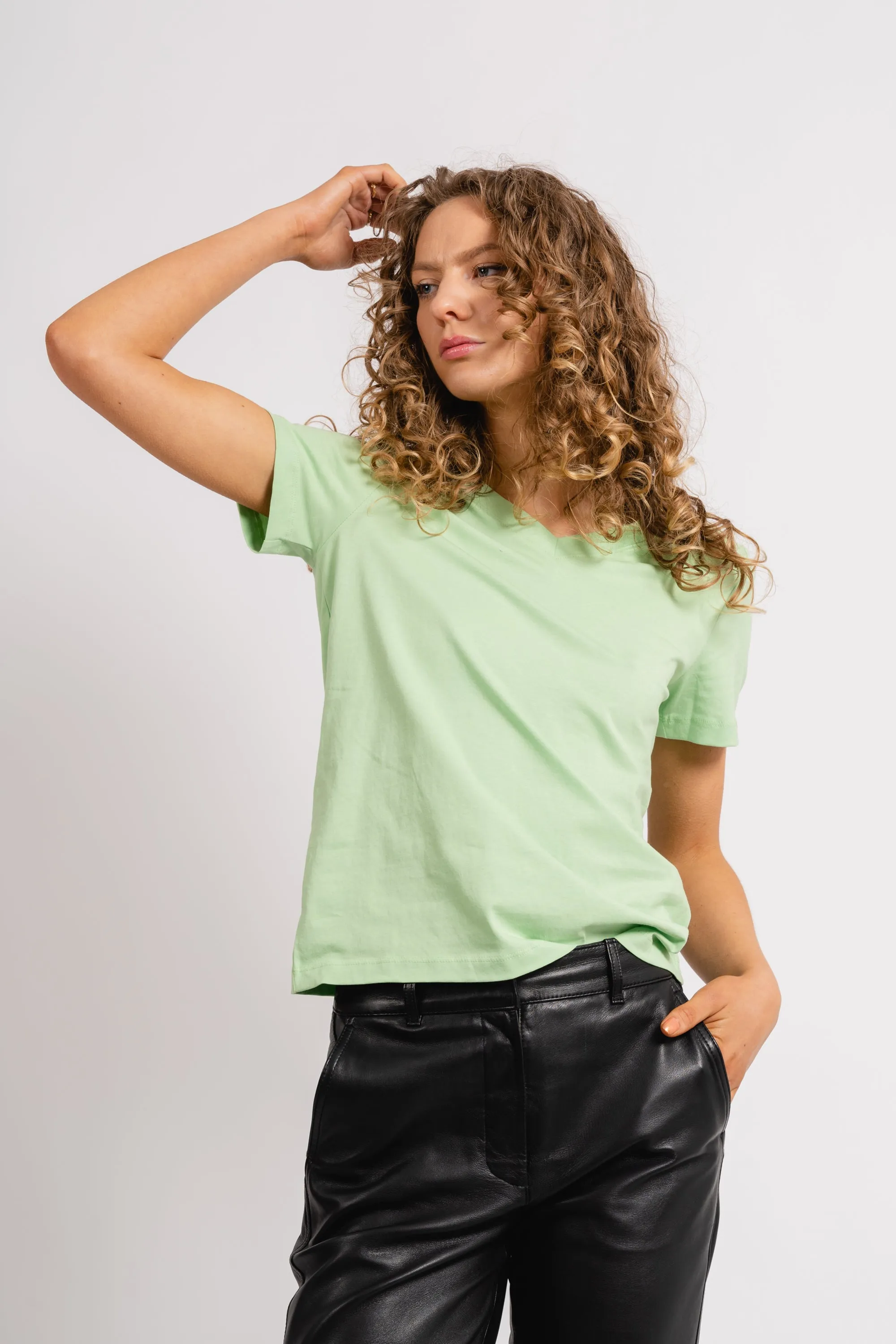 Essential Ss V-Neck Tee - Pistachio Green