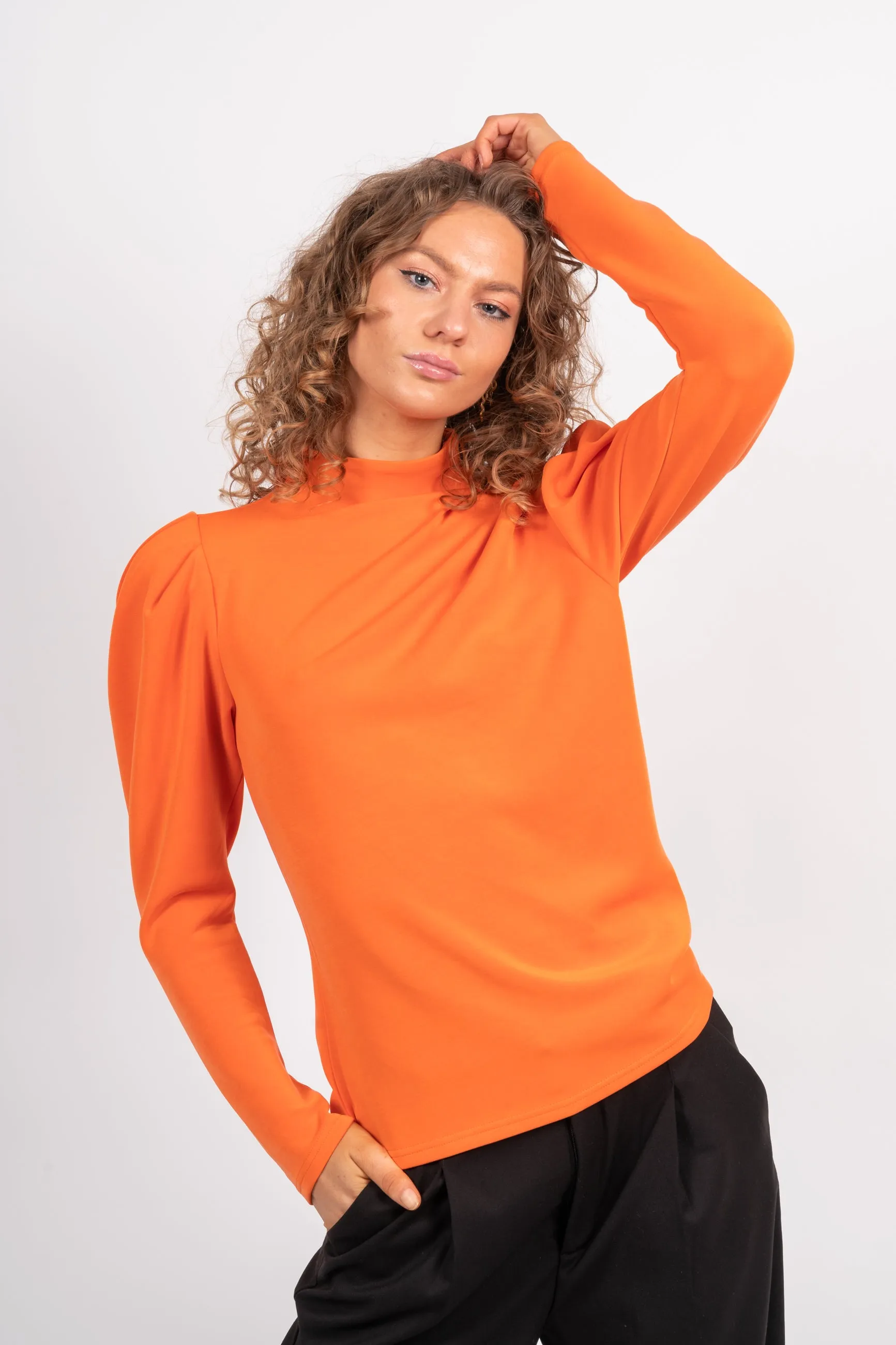 Fenja Ls T-Neck Top - Orangeade