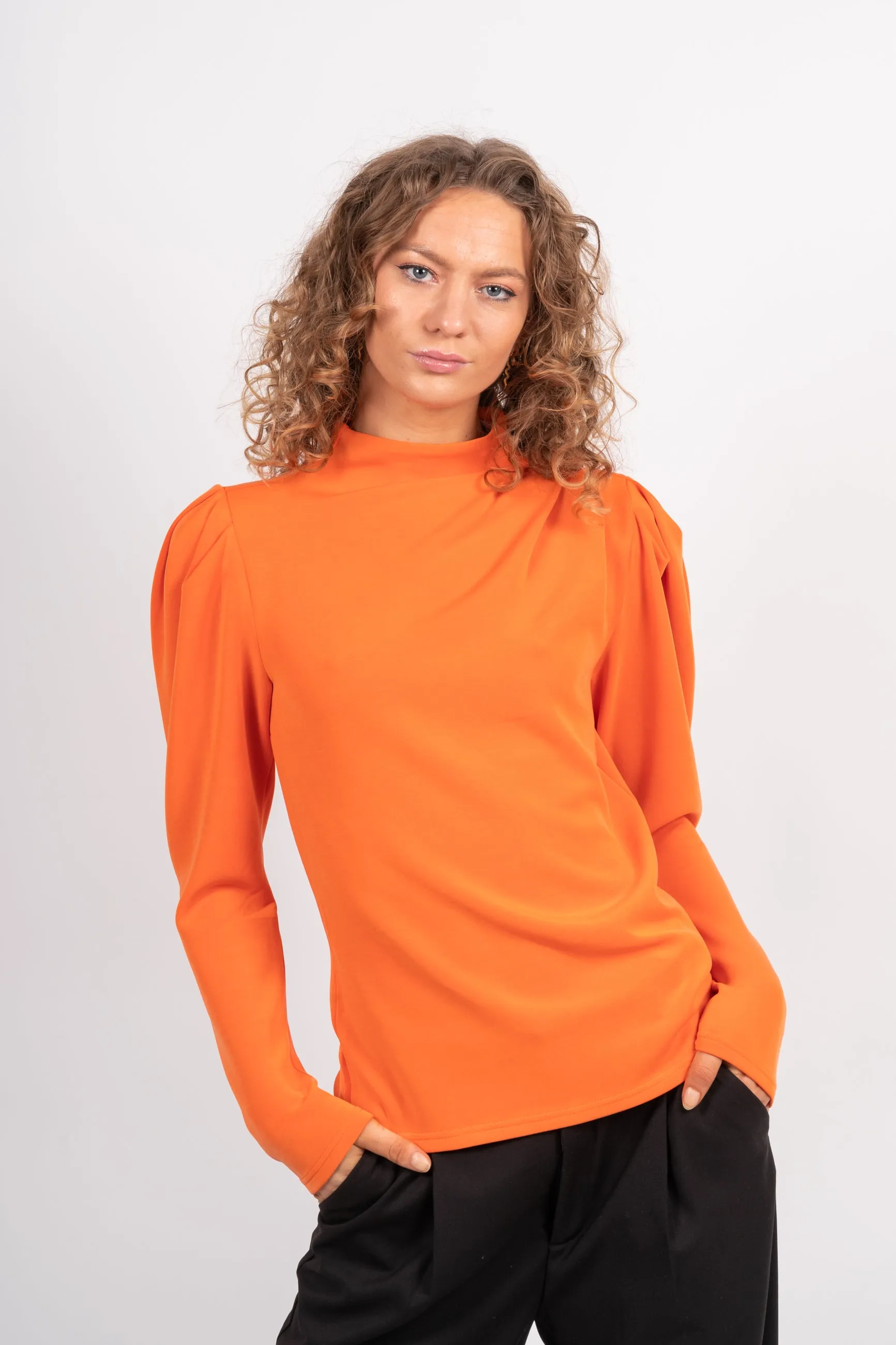 Fenja Ls T-Neck Top - Orangeade