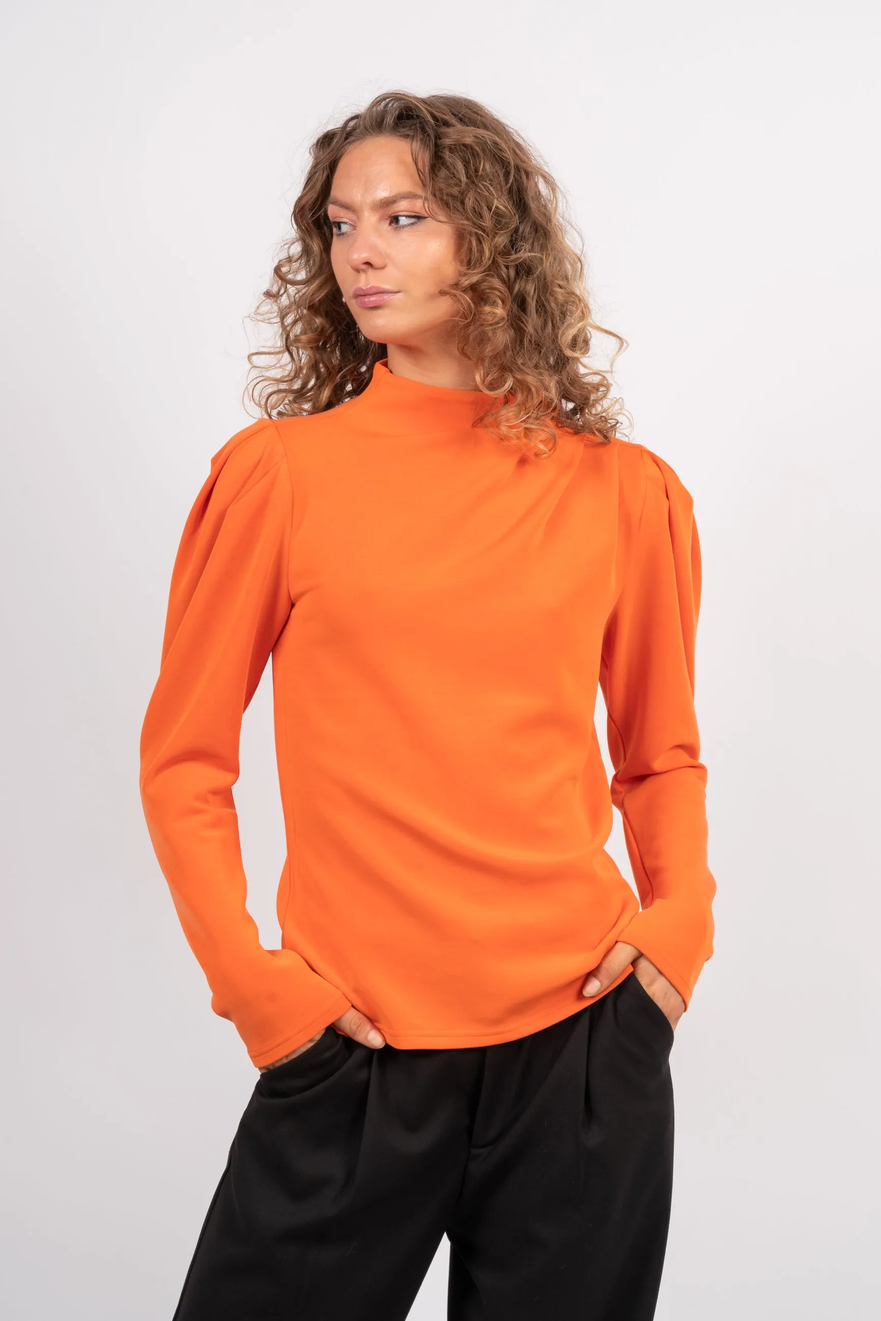 Fenja Ls T-Neck Top - Orangeade