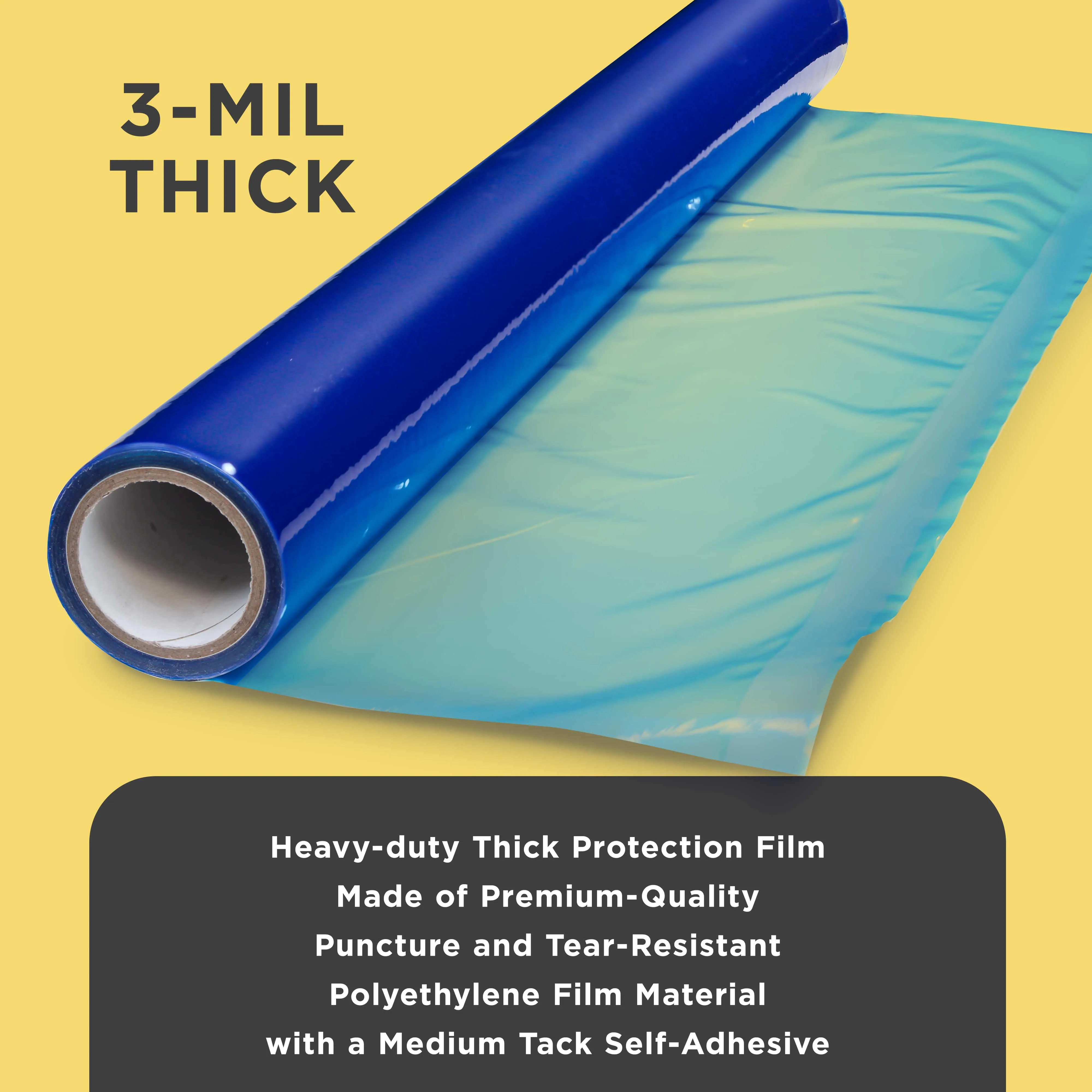 Floor Protection Film, 24-inch x 50' Roll - Blue Self Adhesive Temporary Floor Covering, Protect Flooring from Foot Traffic, Paint Spills, Dust, Construction Debris, Moving - Hardwood, Tile