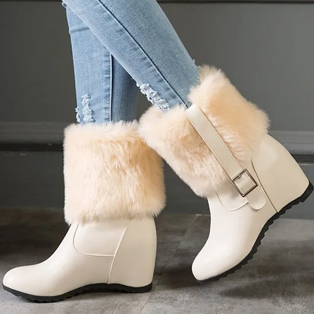 Joskaa Women's Boots Platform Boots Snow Boots Plus Size Party Daily Fleece Lined Booties Ankle Boots Wedge Heel Hidden Heel Round Toe Fashion Sexy Casual Faux Leather Loafer Solid Color Black White Beige