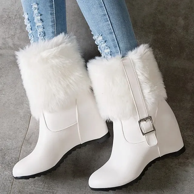 Joskaa Women's Boots Platform Boots Snow Boots Plus Size Party Daily Fleece Lined Booties Ankle Boots Wedge Heel Hidden Heel Round Toe Fashion Sexy Casual Faux Leather Loafer Solid Color Black White Beige