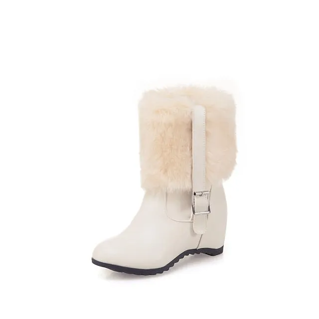 Joskaa Women's Boots Platform Boots Snow Boots Plus Size Party Daily Fleece Lined Booties Ankle Boots Wedge Heel Hidden Heel Round Toe Fashion Sexy Casual Faux Leather Loafer Solid Color Black White Beige