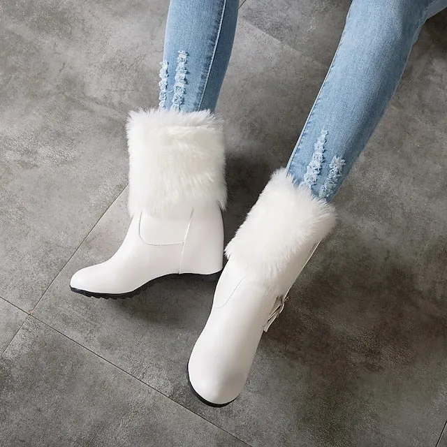 Joskaa Women's Boots Platform Boots Snow Boots Plus Size Party Daily Fleece Lined Booties Ankle Boots Wedge Heel Hidden Heel Round Toe Fashion Sexy Casual Faux Leather Loafer Solid Color Black White Beige