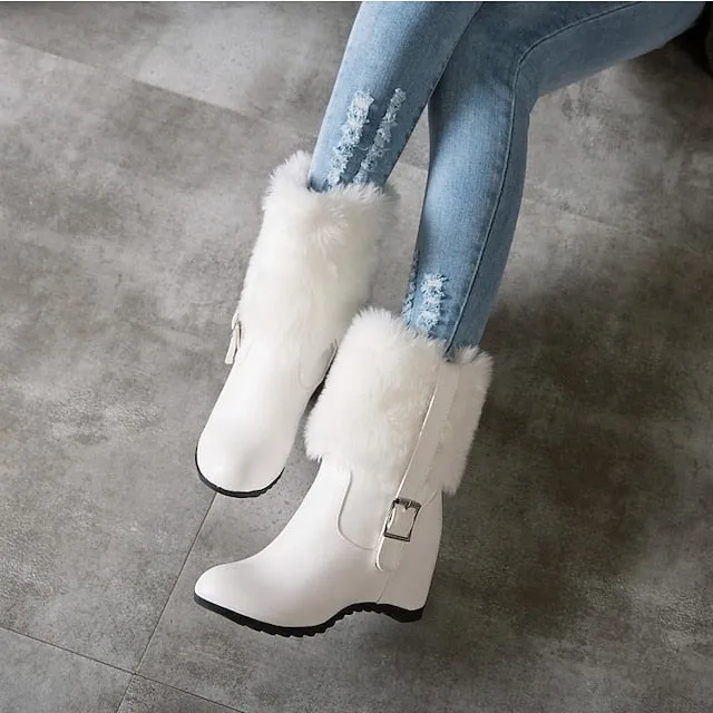 Joskaa Women's Boots Platform Boots Snow Boots Plus Size Party Daily Fleece Lined Booties Ankle Boots Wedge Heel Hidden Heel Round Toe Fashion Sexy Casual Faux Leather Loafer Solid Color Black White Beige
