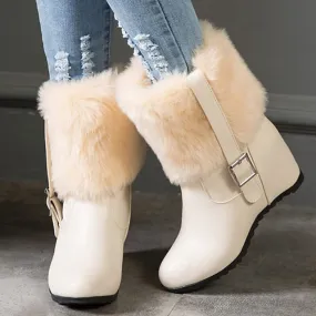 Joskaa Women's Boots Platform Boots Snow Boots Plus Size Party Daily Fleece Lined Booties Ankle Boots Wedge Heel Hidden Heel Round Toe Fashion Sexy Casual Faux Leather Loafer Solid Color Black White Beige