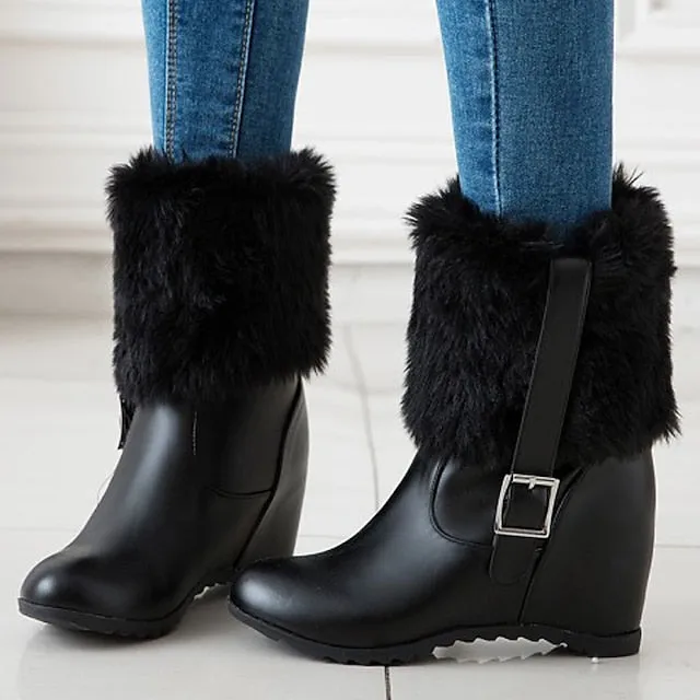 Joskaa Women's Boots Platform Boots Snow Boots Plus Size Party Daily Fleece Lined Booties Ankle Boots Wedge Heel Hidden Heel Round Toe Fashion Sexy Casual Faux Leather Loafer Solid Color Black White Beige