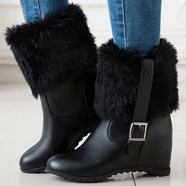 Joskaa Women's Boots Platform Boots Snow Boots Plus Size Party Daily Fleece Lined Booties Ankle Boots Wedge Heel Hidden Heel Round Toe Fashion Sexy Casual Faux Leather Loafer Solid Color Black White Beige