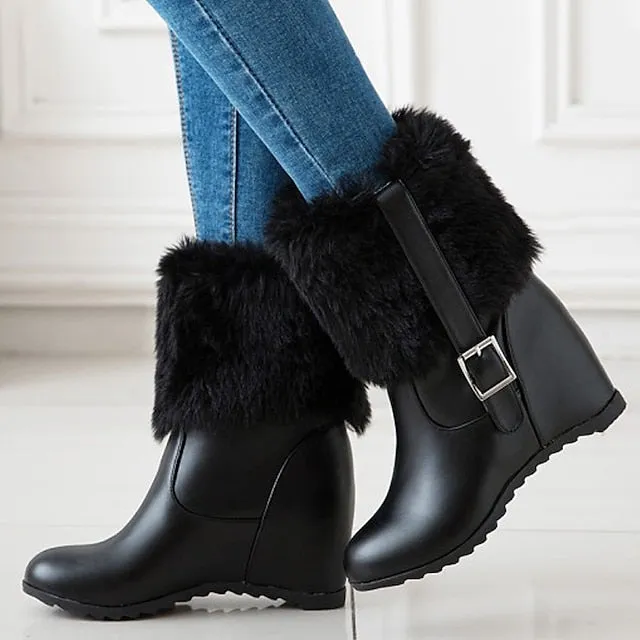 Joskaa Women's Boots Platform Boots Snow Boots Plus Size Party Daily Fleece Lined Booties Ankle Boots Wedge Heel Hidden Heel Round Toe Fashion Sexy Casual Faux Leather Loafer Solid Color Black White Beige