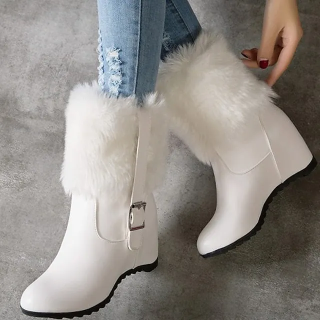 Joskaa Women's Boots Platform Boots Snow Boots Plus Size Party Daily Fleece Lined Booties Ankle Boots Wedge Heel Hidden Heel Round Toe Fashion Sexy Casual Faux Leather Loafer Solid Color Black White Beige