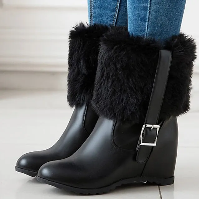 Joskaa Women's Boots Platform Boots Snow Boots Plus Size Party Daily Fleece Lined Booties Ankle Boots Wedge Heel Hidden Heel Round Toe Fashion Sexy Casual Faux Leather Loafer Solid Color Black White Beige