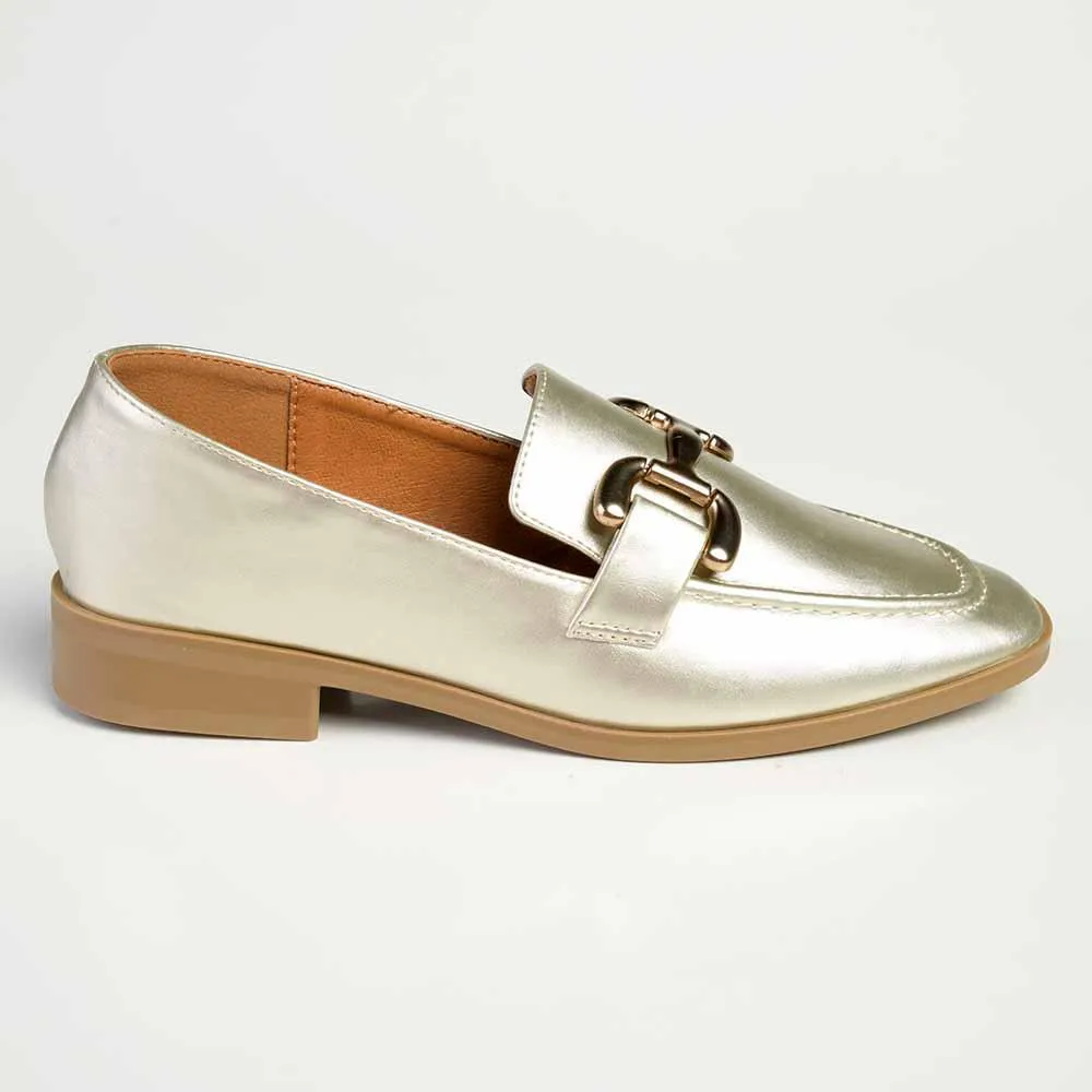Madison Polly 3 - Gold Metal Trim Loafer - Champagne