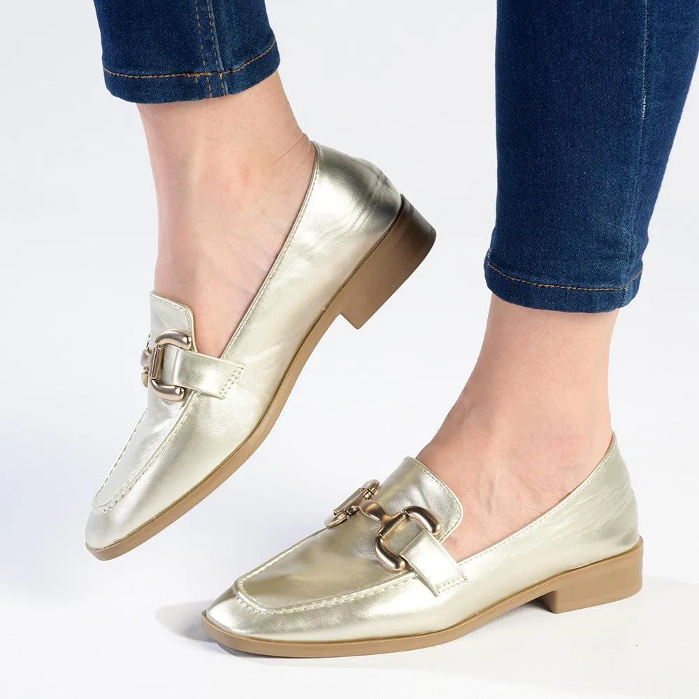 Madison Polly 3 - Gold Metal Trim Loafer - Champagne