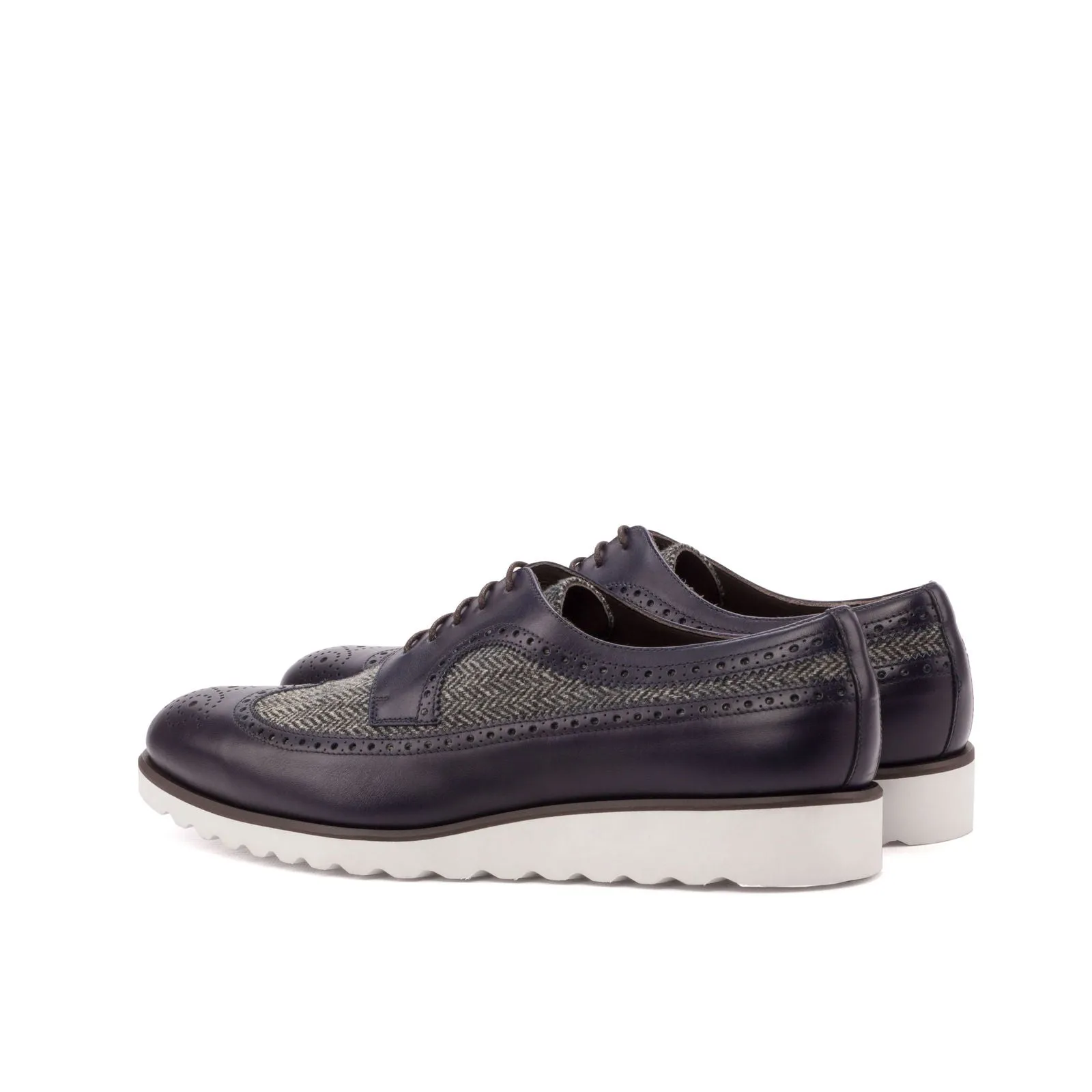 Men's Longwing Blucher Leather Shoes Wide Plus Size Grey Blue 3526