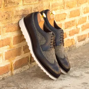 Men's Longwing Blucher Leather Shoes Wide Plus Size Grey Blue 3526
