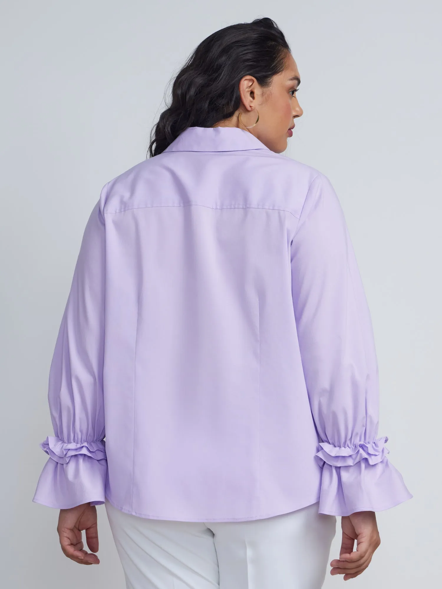 Plus Button-Front Ruffed Cuff Blouse