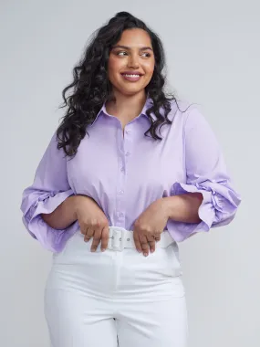 Plus Button-Front Ruffed Cuff Blouse