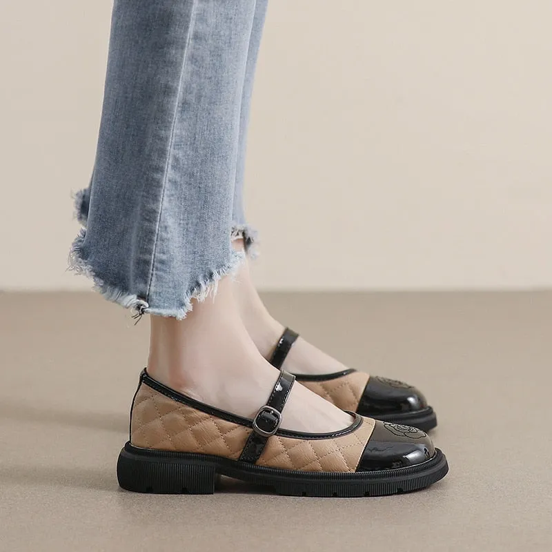 Purpdrank - 2023 spring new women's leather shoes Trendy shallow mouth color block design Korean style casual loafers banquet and office