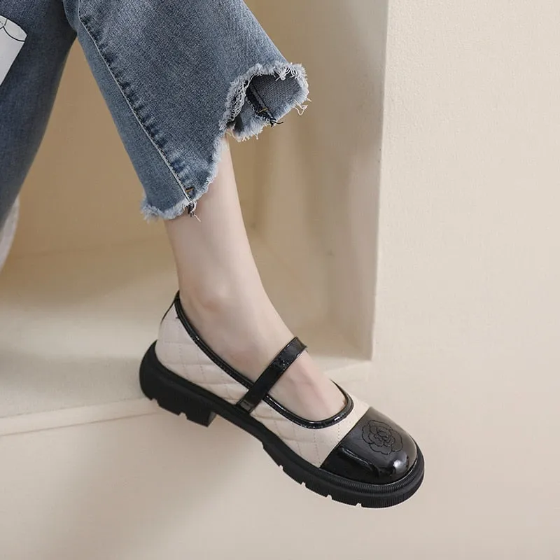 Purpdrank - 2023 spring new women's leather shoes Trendy shallow mouth color block design Korean style casual loafers banquet and office