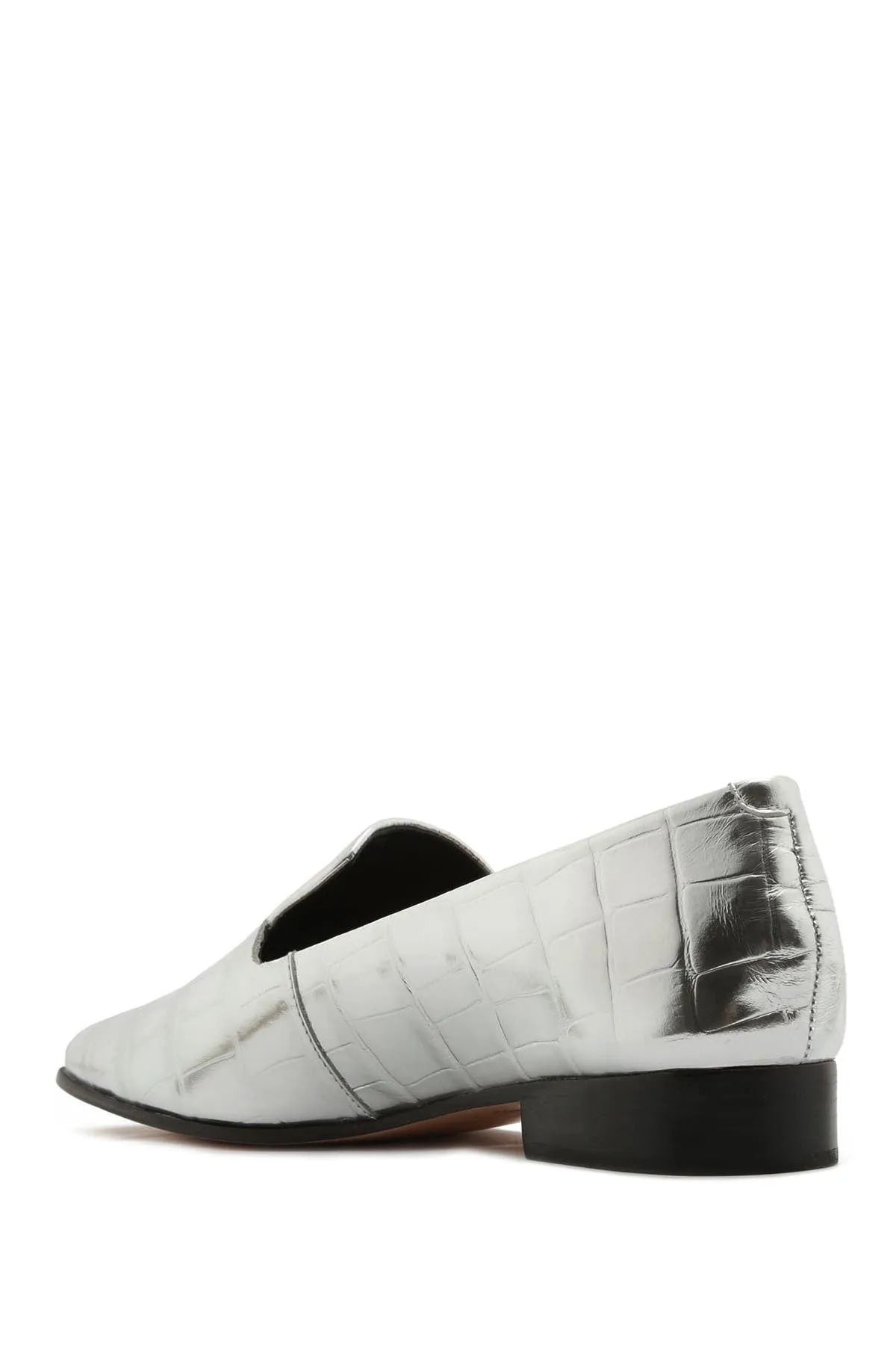 Schutz Flor Silver Pointed Toe Flats Crocodile Embossed Metallic Slip On Loafers