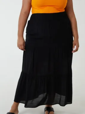 Shirred Waist Maxi Skirt