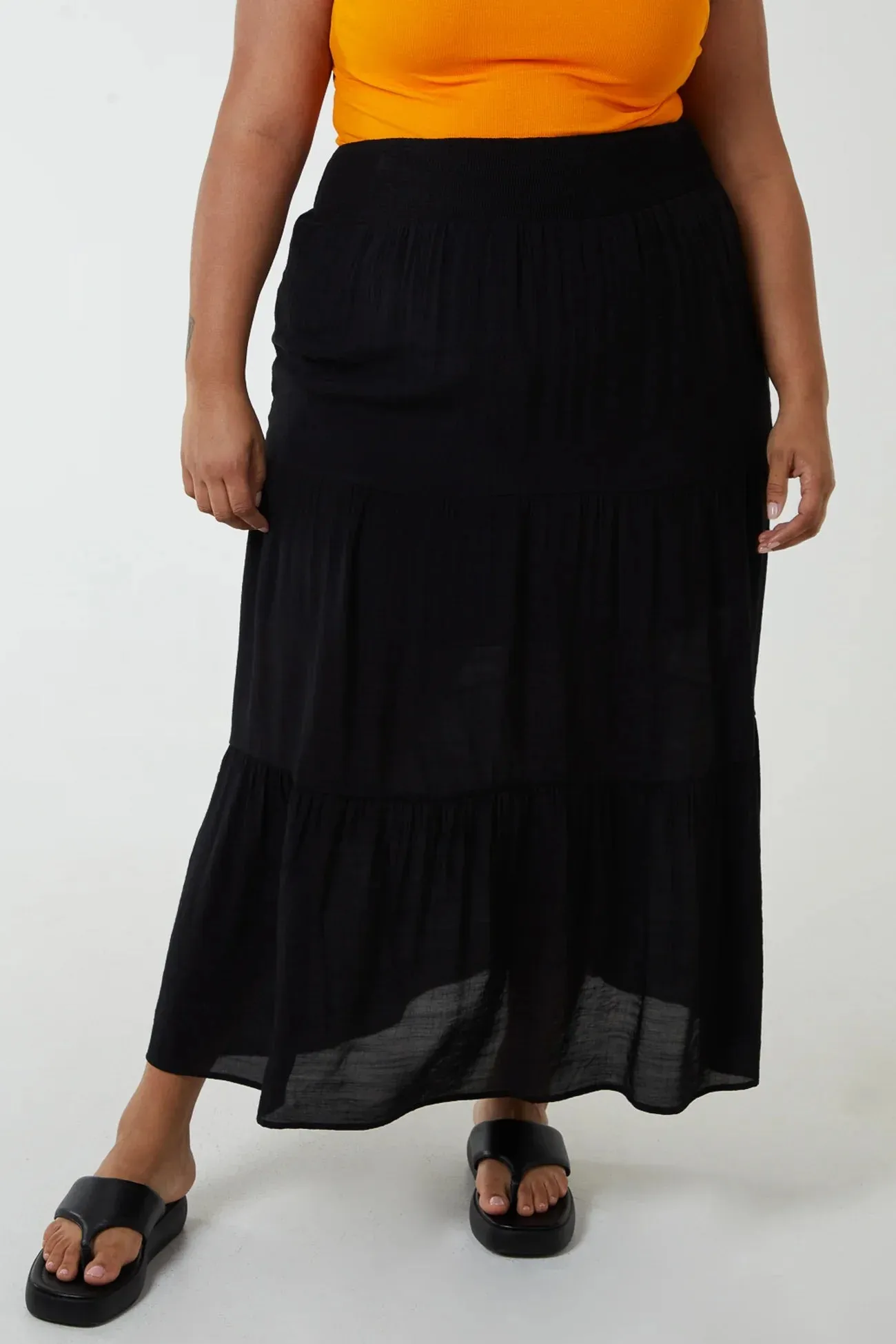 Shirred Waist Maxi Skirt