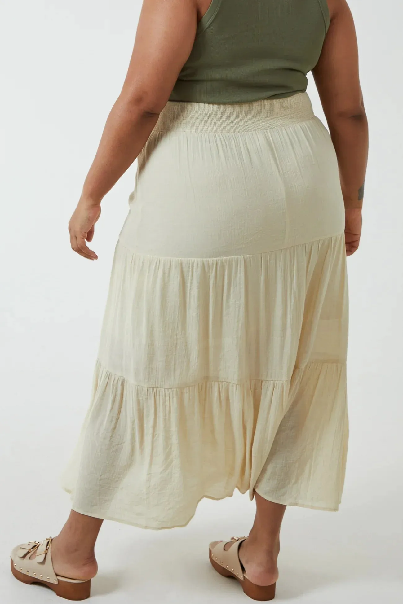 Shirred Waist Maxi Skirt