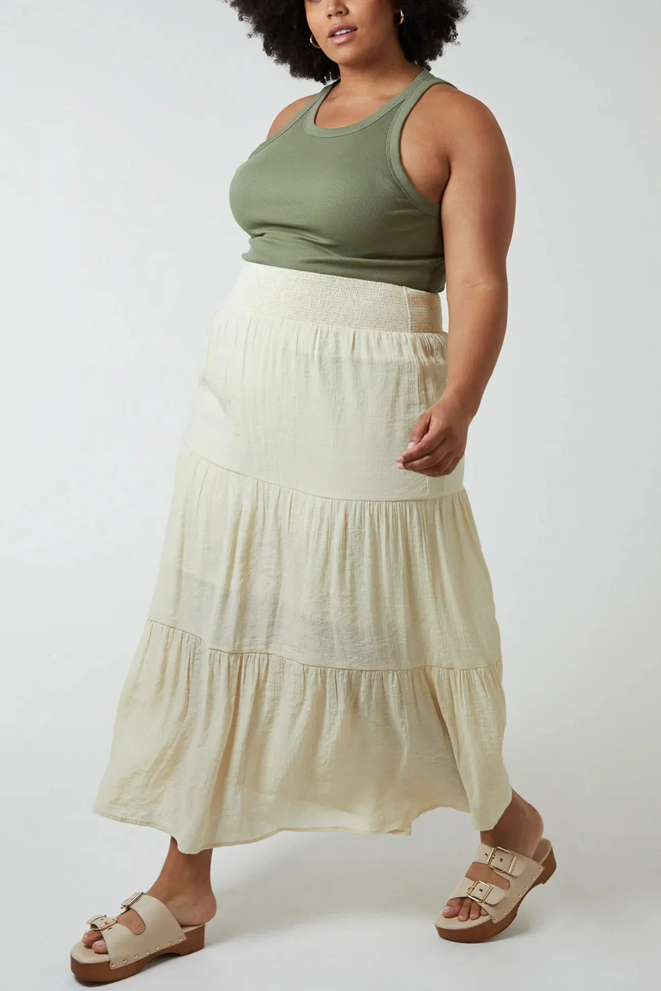 Shirred Waist Maxi Skirt