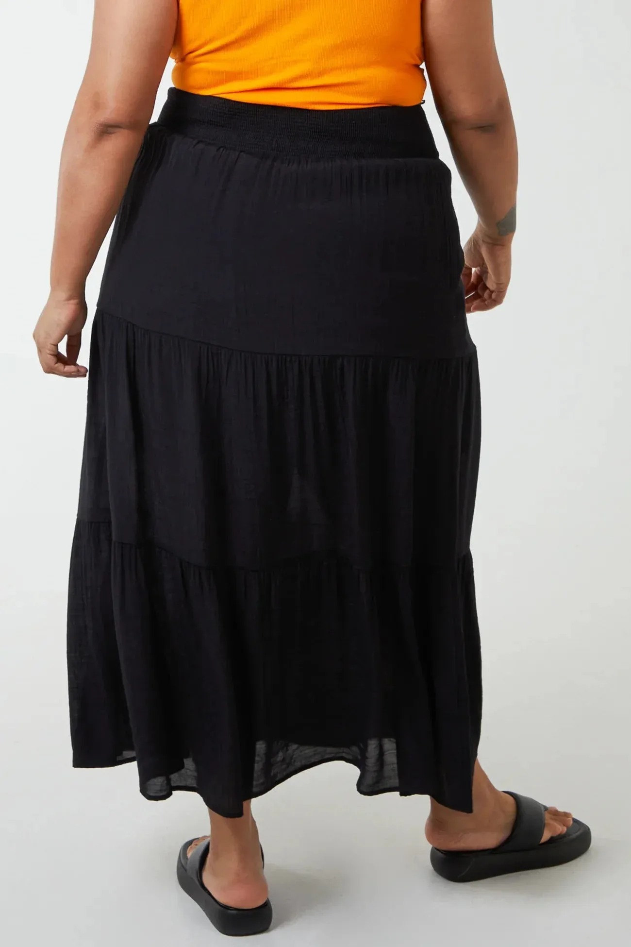 Shirred Waist Maxi Skirt