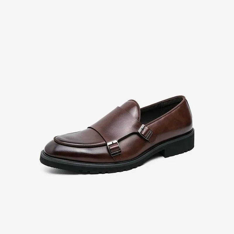 Sleek Brown Leather Monk Strap Shoes