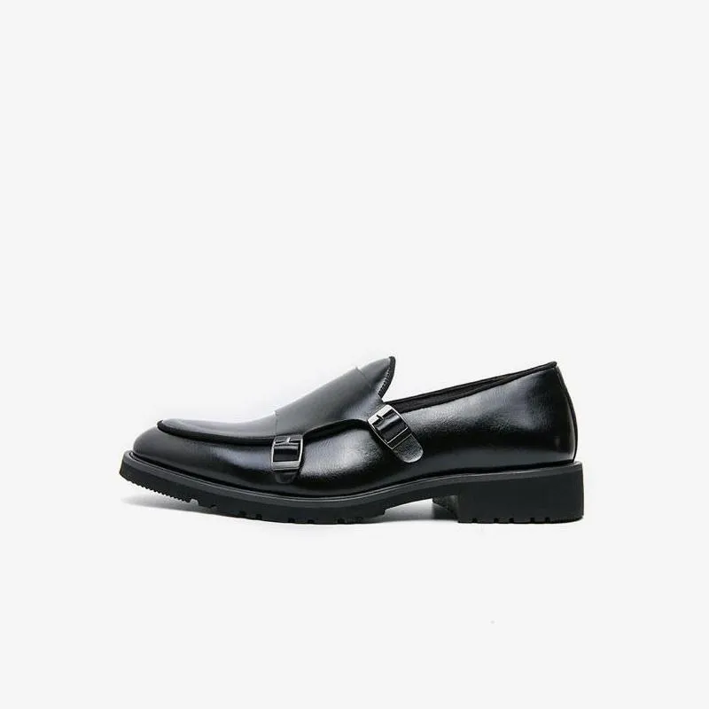 Sleek Brown Leather Monk Strap Shoes