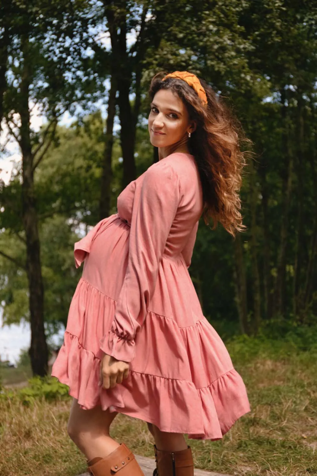 Tallulah Tiered Dusty Pink Maternity Dress